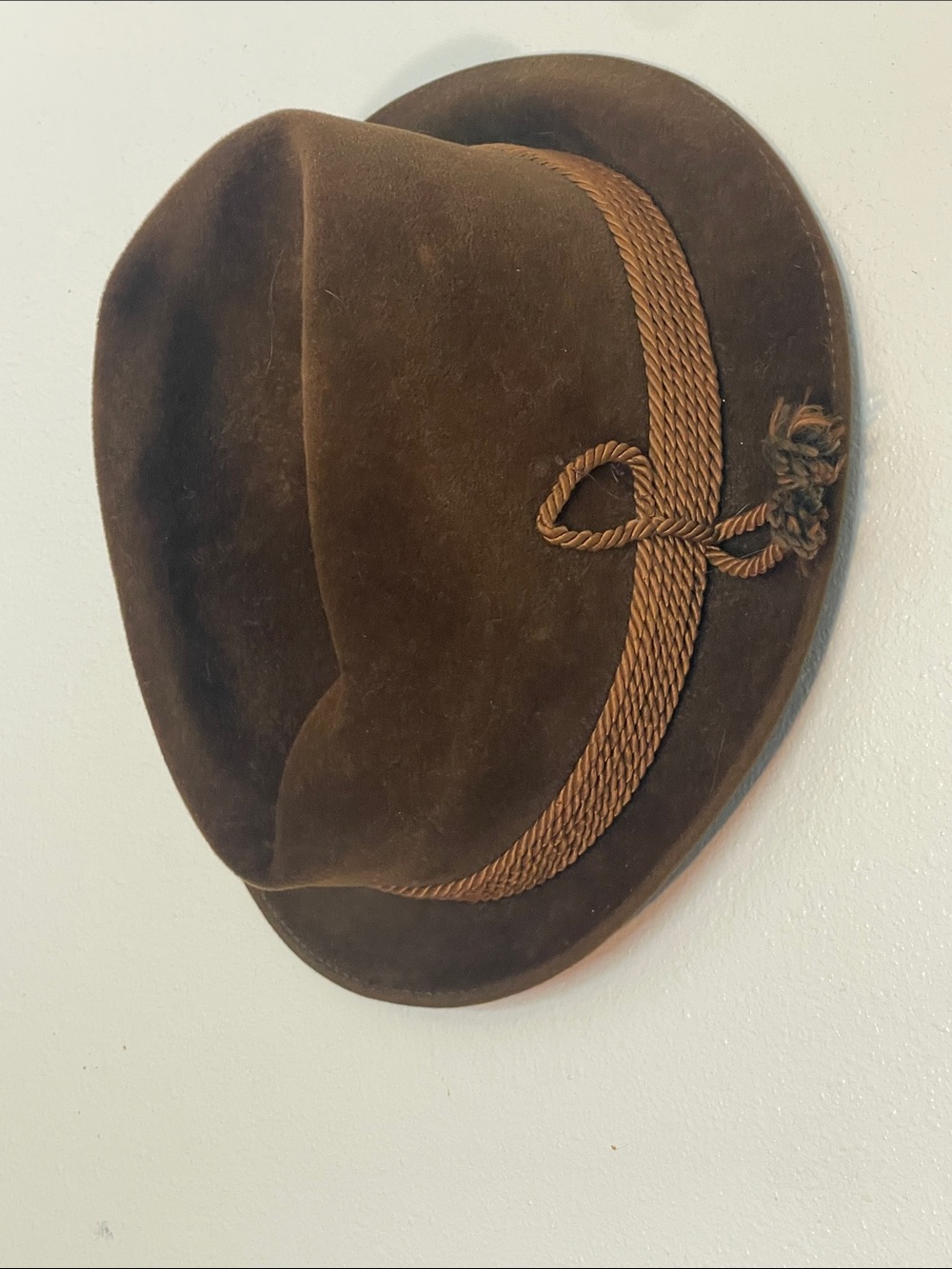 Classic Brown Felt Fedora Hat with Braided Band - Unbranded